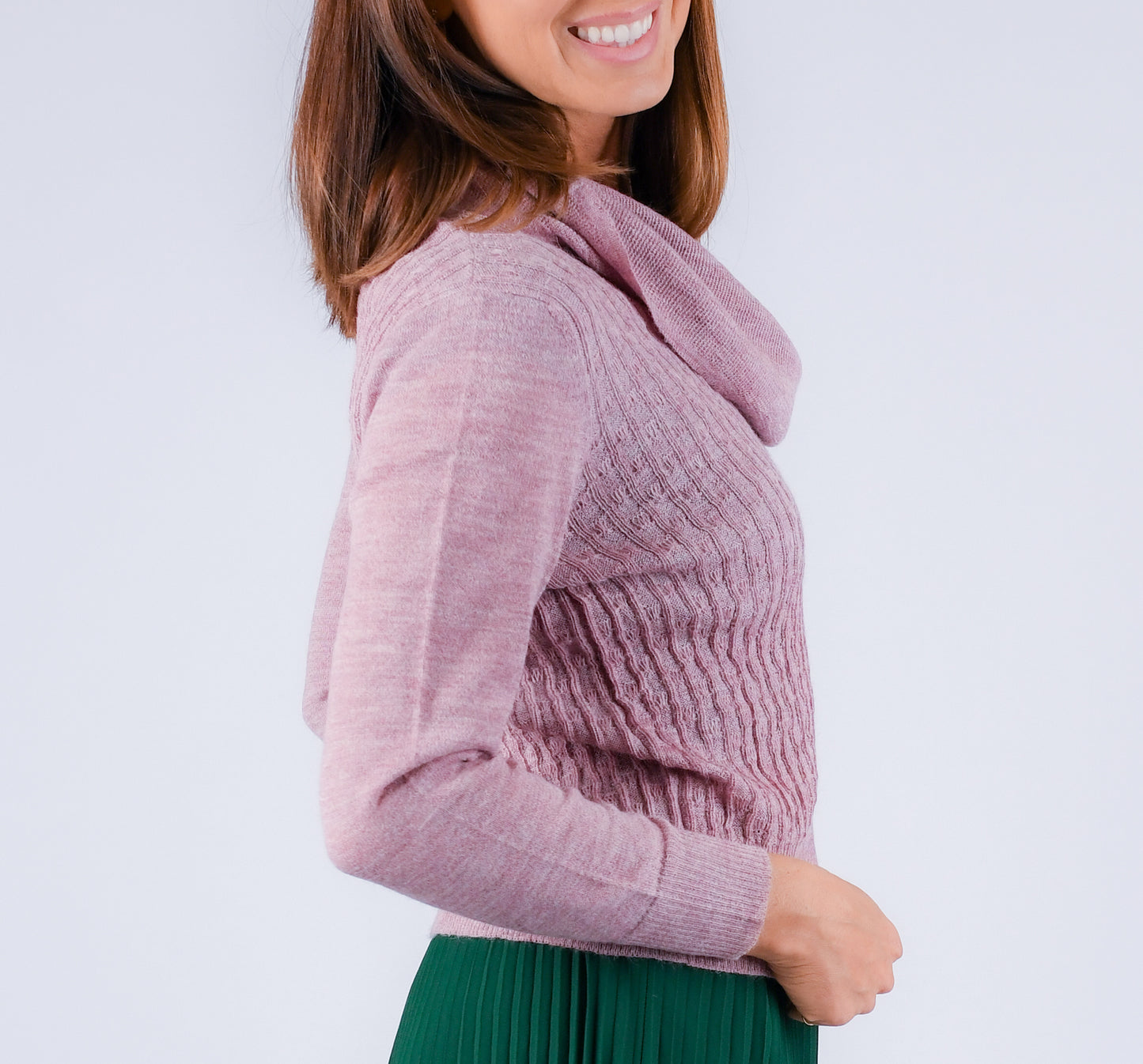 Dusty Rosewood Cascade Turtleneck Lightweight Sweater