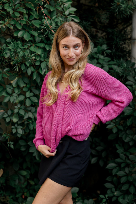 Radiant Dragon Fruit Twisted Top Lightweight Sweater