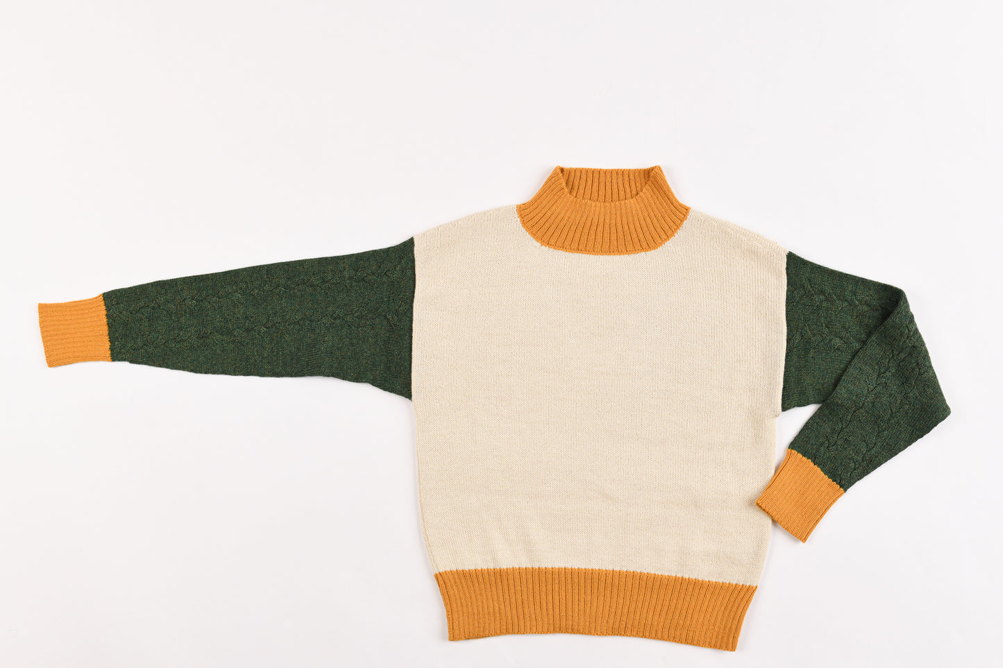 Meadow Mist Cream Braided Turtleneck Lightweight Sweater