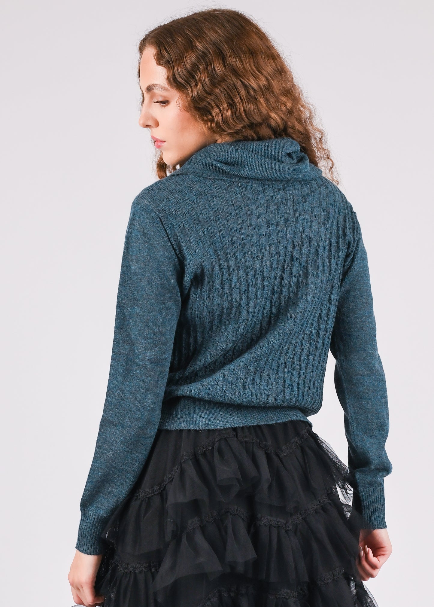 Blue Mirage Cascade Turtleneck Lightweight Sweater