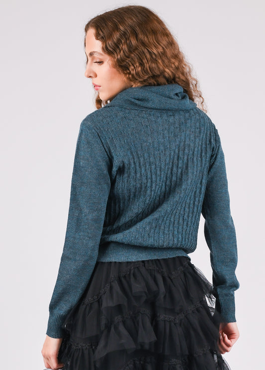 Blue Mirage Cascade Turtleneck Lightweight Sweater