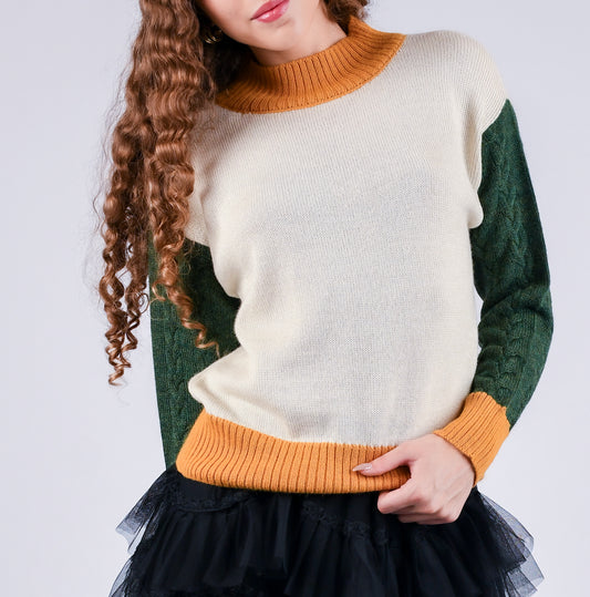 Meadow Mist Cream Braided Turtleneck Lightweight Sweater