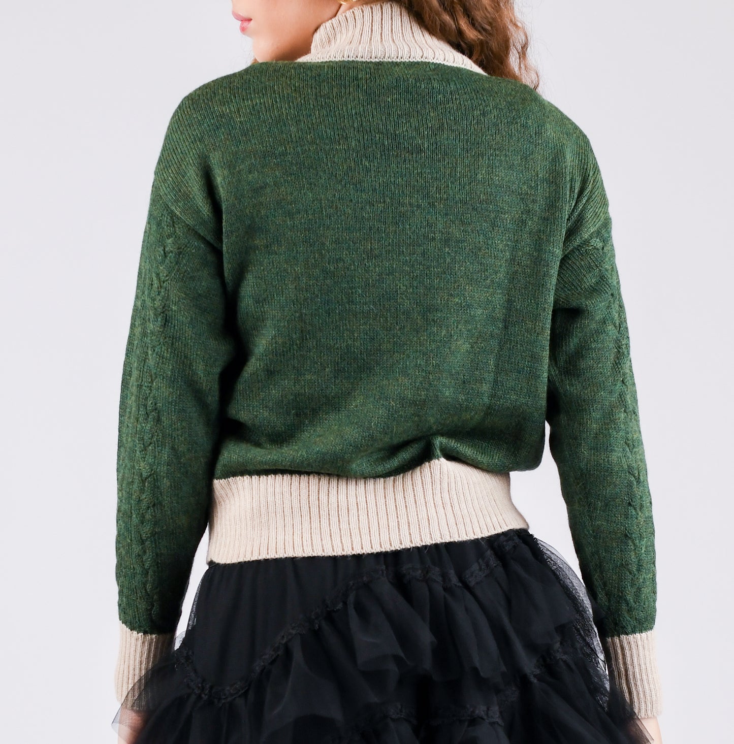 Olive Drift Braided Turtleneck Sweater