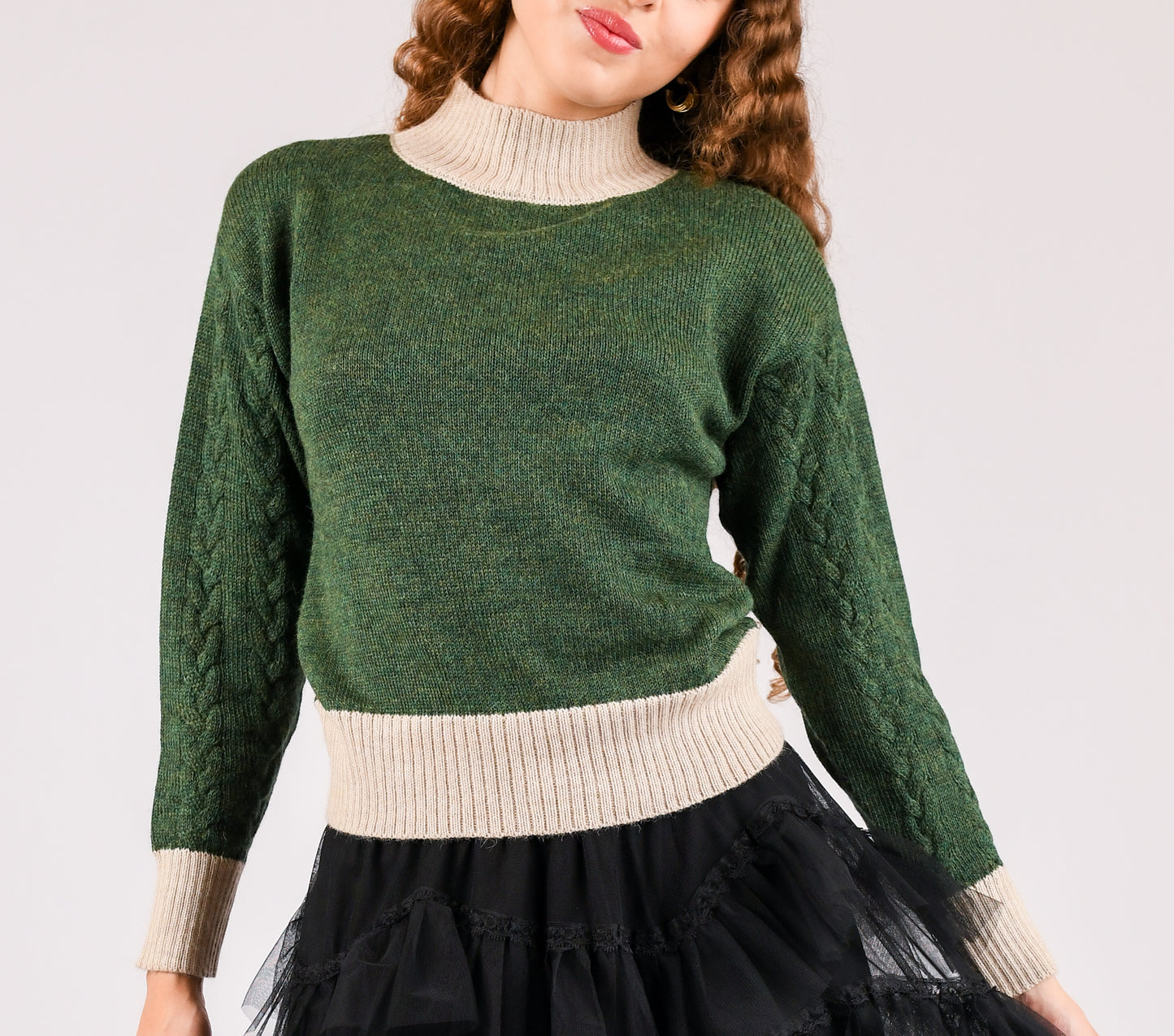Olive Drift Braided Turtleneck Sweater